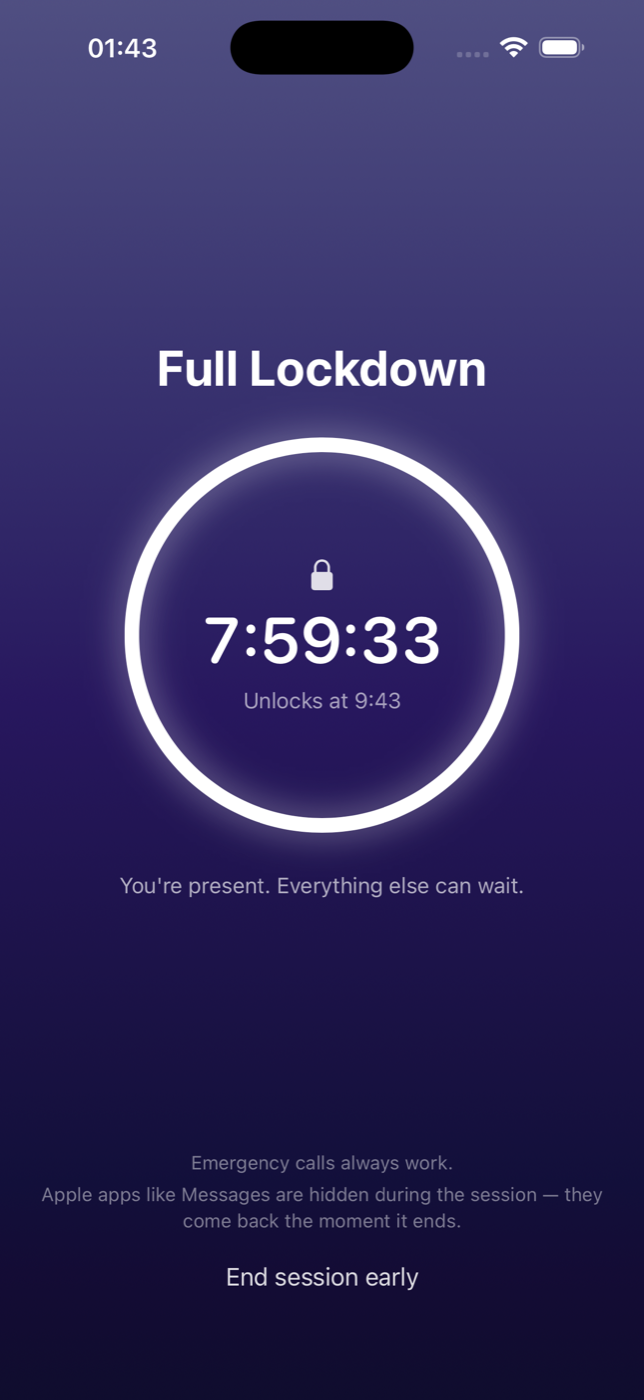 Active session countdown with glowing ring